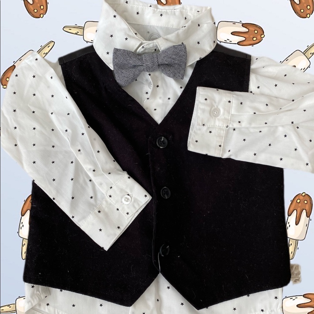 Dress shirt, vest and bow tie